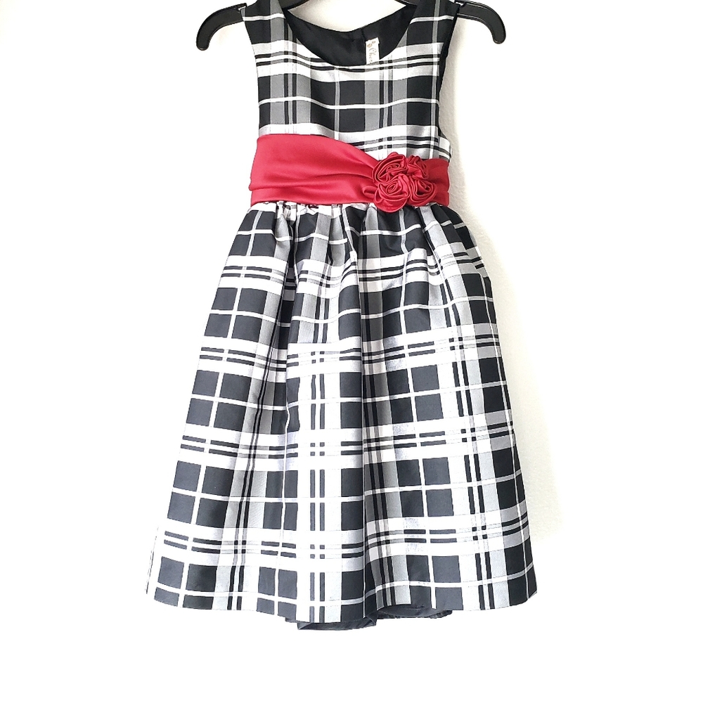 Girls Black & White Plaid Dress